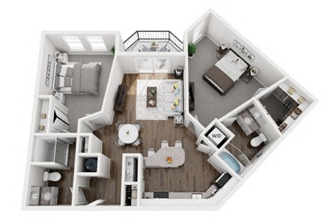 Floor plan for 2 beds, 2 baths, 1099 sqft
